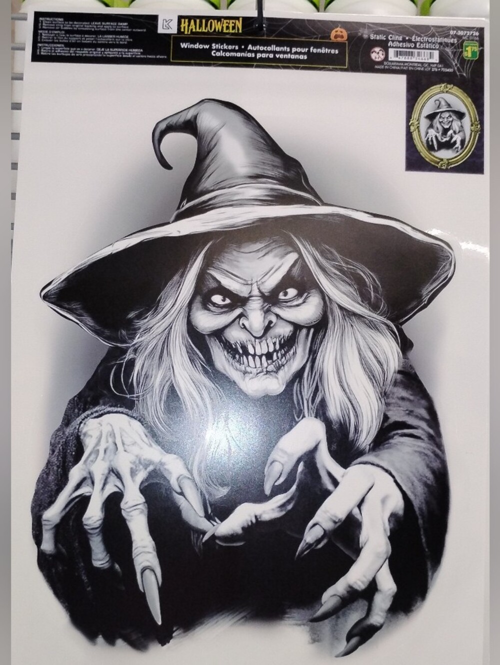 Halloween Witch Window Sticker - Black & White